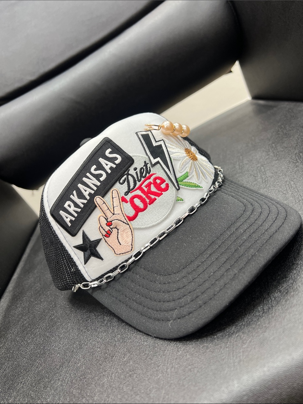 Arkansas Black & White Trucker Hat with Patches NEVER WORN